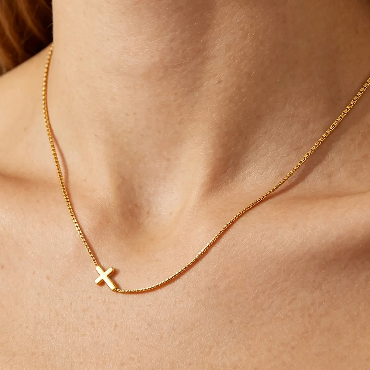 14K Gold Plated/Silver Plated Cross Non Tarnish Necklace Dainty Small Cross Pendant Necklace Choker Chain Waterproof Necklace Christian Baptism Religious Faith Jewelry Holiday Gift