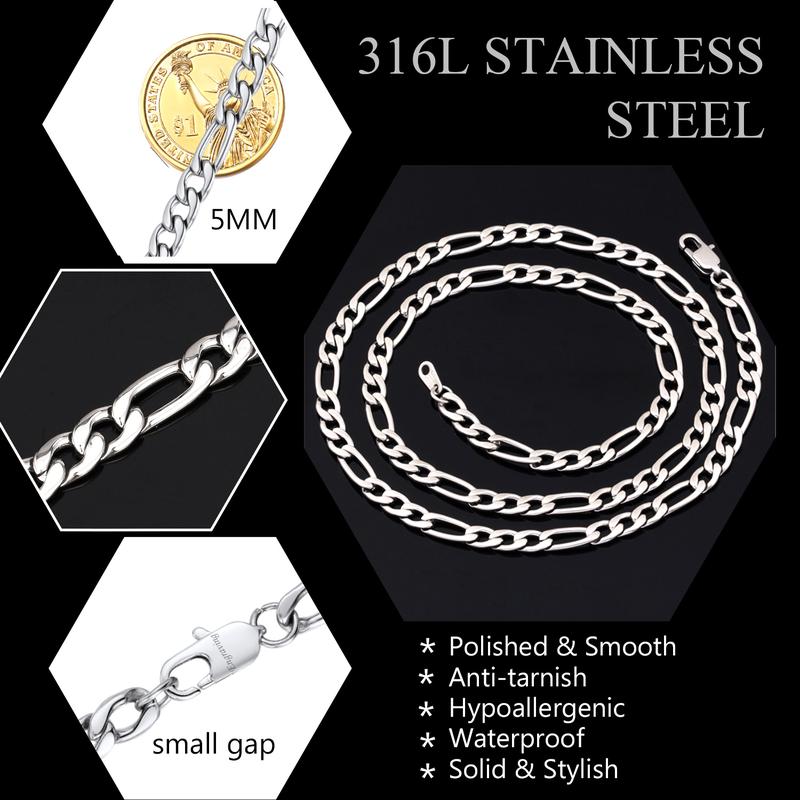 U7 Figaro Chain Necklace Men Women Stainless Steel Necklace 3/5/9/12MM Silver/Golden/Black Hypoallergenic Necklace U7 Figaro Chain Necklace Men Women Stainless Steel Necklace 3/5/9/12MM Silver/Golden/Black Hypoallergenic Necklace