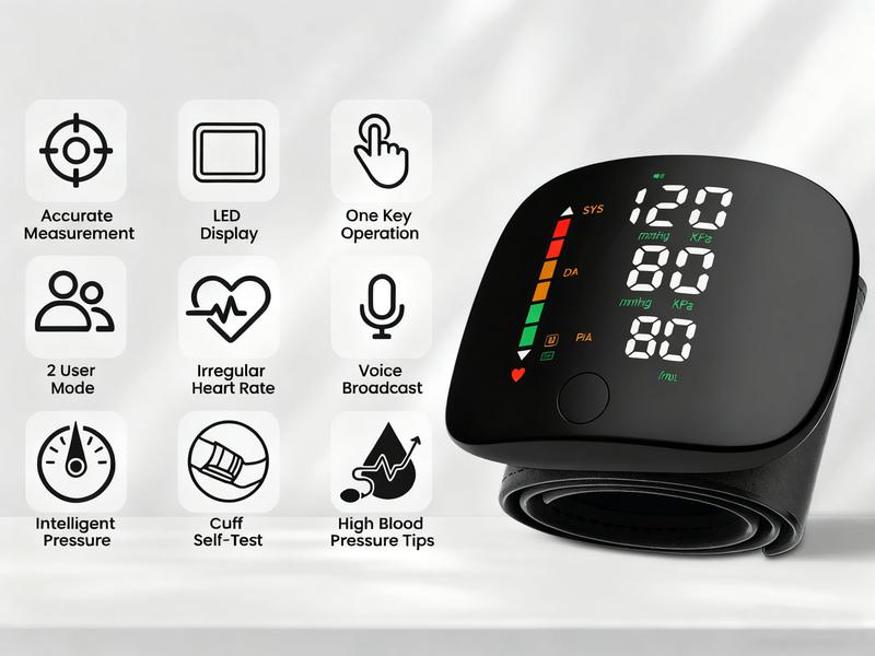 【Valentine Gift】Rechargeable Wrist Blood Pressure with LED Touch Screen, Voice Broadcast & 99x2 Memory — Accurate Home BP Tracking Made Simple,Suitable 5.3 - 7.6 inches 【Valentine Gift】Rechargeable Wrist Blood Pressure with LED Touch Screen, Voice Broadcast & 99x2 Memory — Accurate Home BP Tracking Made Simple,Suitable 5.3 - 7.6 inches
