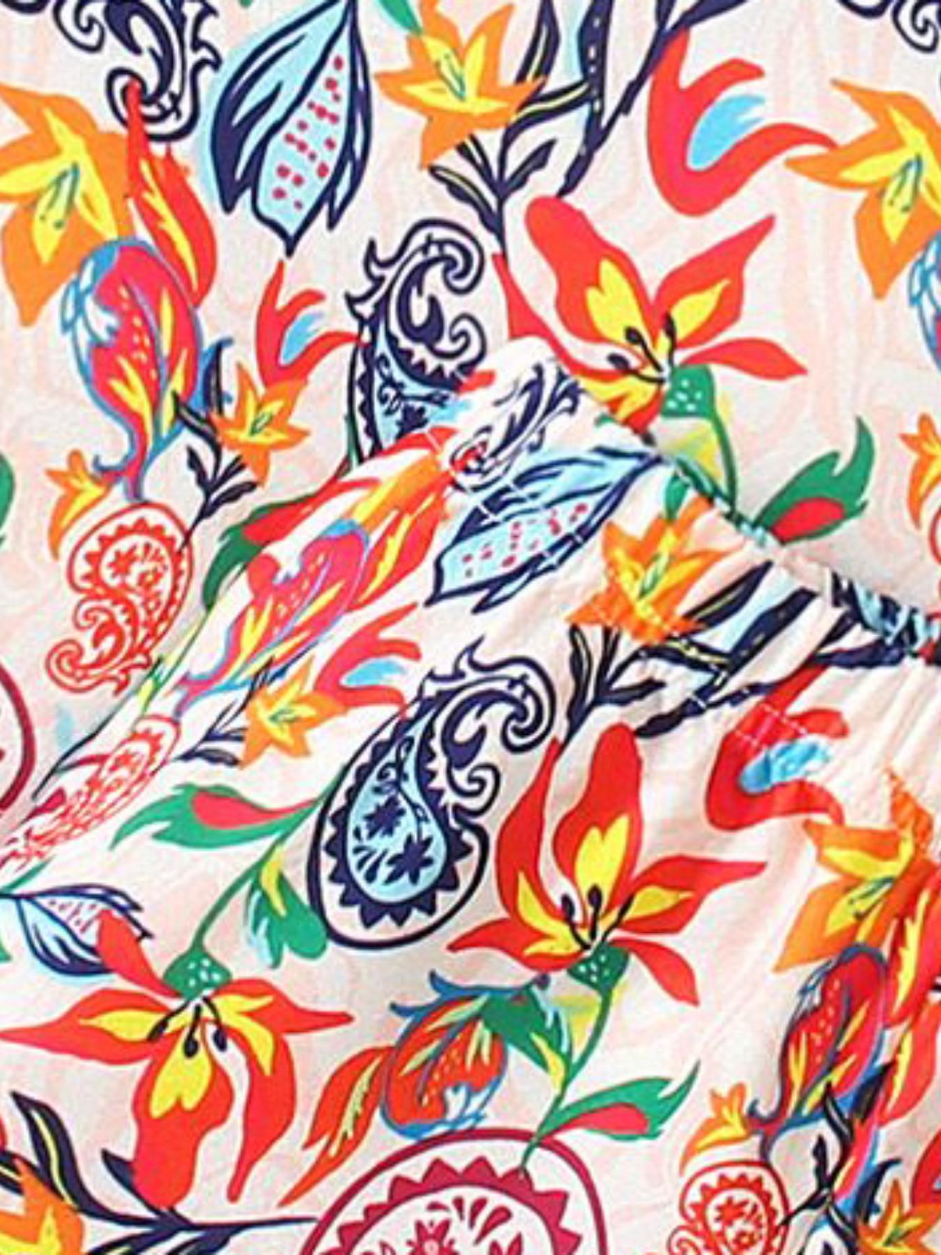 Girls' Colorful Floral Paisley Set, Lightweight Sleeveless Top + Loose Shorts, Bohemian Style Summer for Kids Aged 2-7 Years