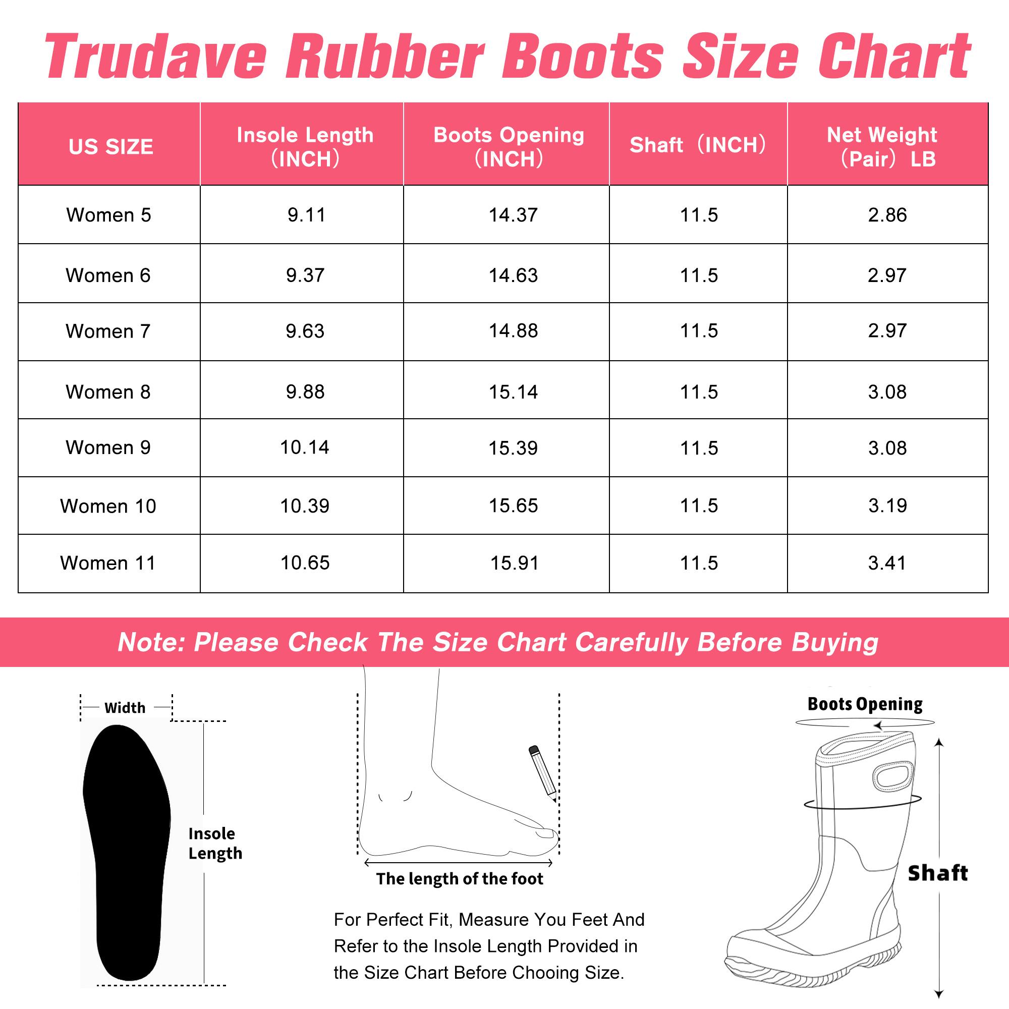 Trudave Rubber Boots for Women, Neoprene Insulated Mid Calf Rain Boots, Women's  Waterproof Work Boots, Outdoor Mud Boots for Hunting, Farming, Gardening, Fishing, Size 5-11 Girl Rainboots Pink Rainproof Casual Walking Shoes