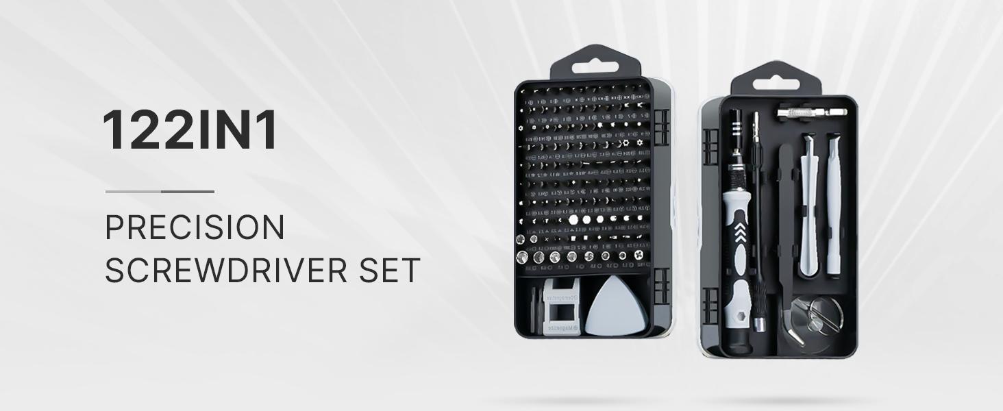 122 in 1 Precision Computer Screwdriver Kit, Laptop Screwdriver Sets with 101 Magnetic Drill Bits, Computer Accessories, Electronics Tool Kit Compatible for Tablet, PC, iPhone, PS4 Repair Replaceable Screwdriver Bits