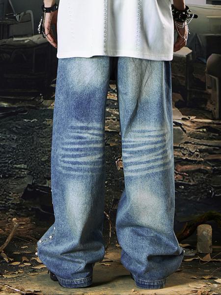 Men's Light Blue Washed Straight Leg Jeans, Vintage Y2K Style, Simple Versatile Denim Jeans, Suitable for All Seasons