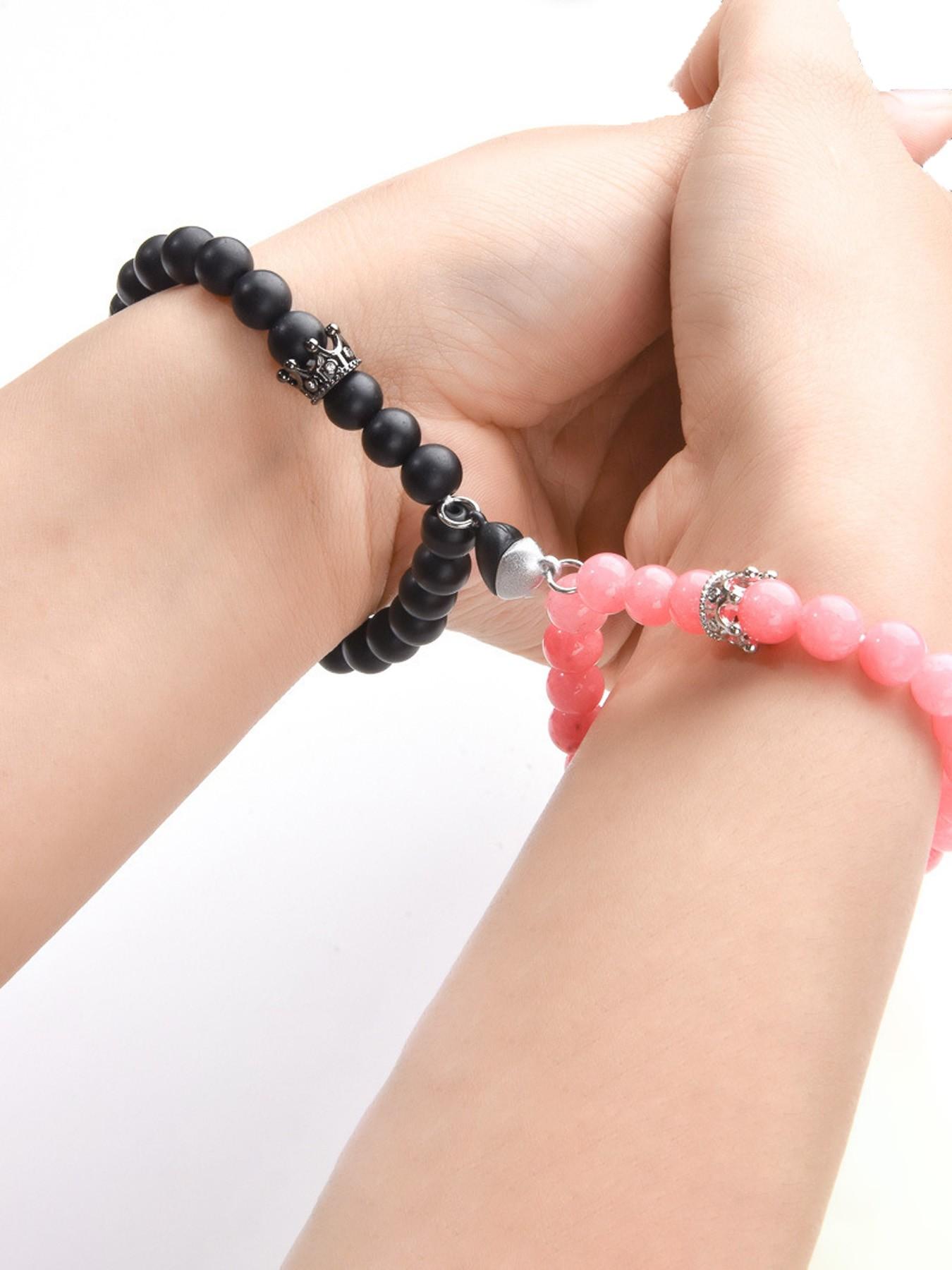 Matching Agate Magnetic Love Bracelets for Couples, Healing Stone Energy, Secure Magnet Clasp, Ideal for Daily Wear or Anniversary Surprise