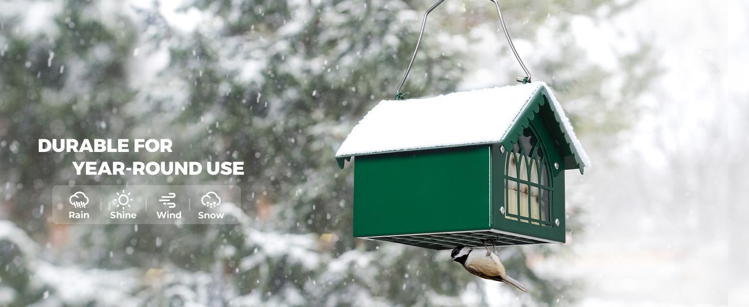 Double Upside Down All Metal Suet Feeder with Weatherproof Roof, for Outdoors Hanging, Great for Downy Woodpecker, Nuthatch, Chickadee, Black