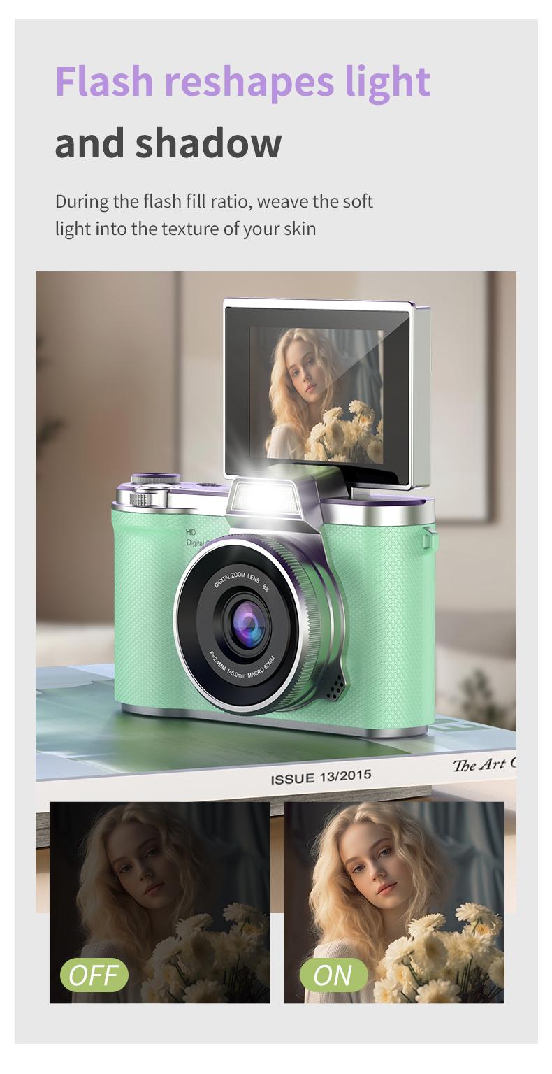 Foldable Screen Student Camera, Retro Ccd Card Camera, 1080P Digital Portable Camera, Includes Phone Chain and 32GB Storage, Perfect Gift