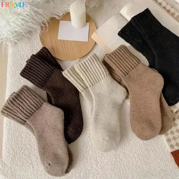HOME Ultra Cozy Winter Essentials 5-Pack Women's Solid Color Mid-Calf Socks Soft Warm Fleece-Lined Everyday Socks Fall and Winter Comfort Home Wear -RR