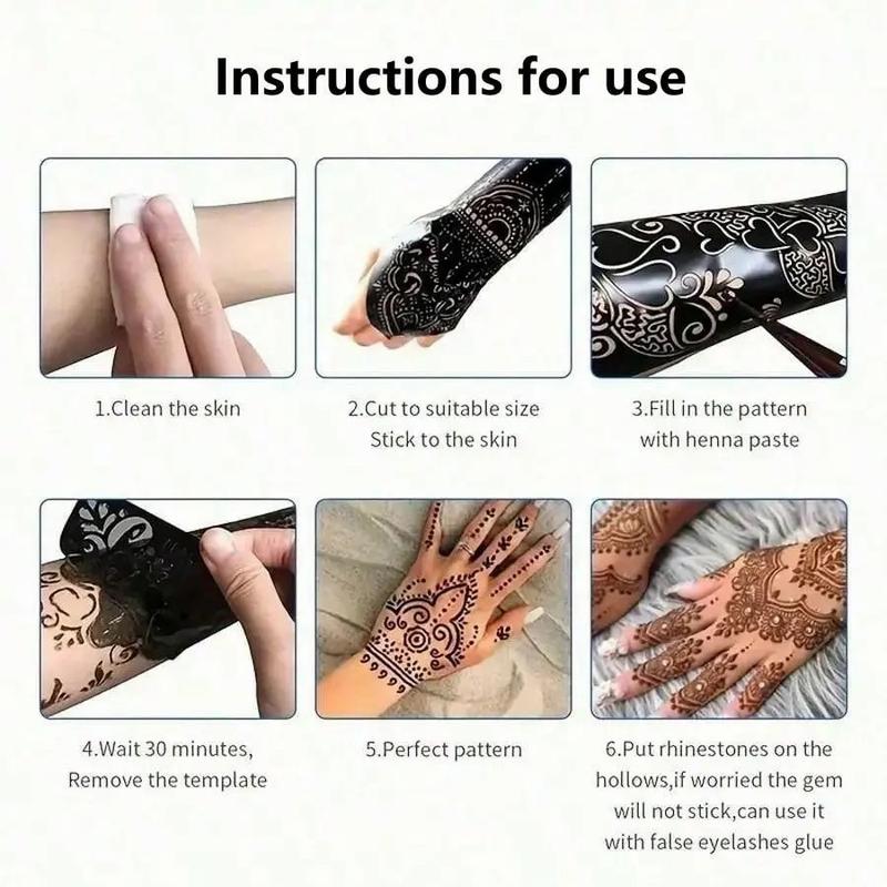 Henna Tattoo Paste Set, 3 Henna Pastes + 6 Temporary Tattoo Stencils, Waterproof Henna Tattoos for Body Art & Nail Designs Henna Tattoo Paste Set, 3 Henna Pastes + 6 Temporary Tattoo Stencils, Waterproof Henna Tattoos for Body Art & Nail Designs