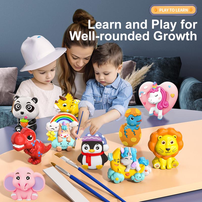 Ceramic Painting Kit for Kids, DIY Arts and Crafts Creative Sensory Toy, DIY Ceramic Figurines Fridge Magnet, Birthday Gift  for Girls Boys