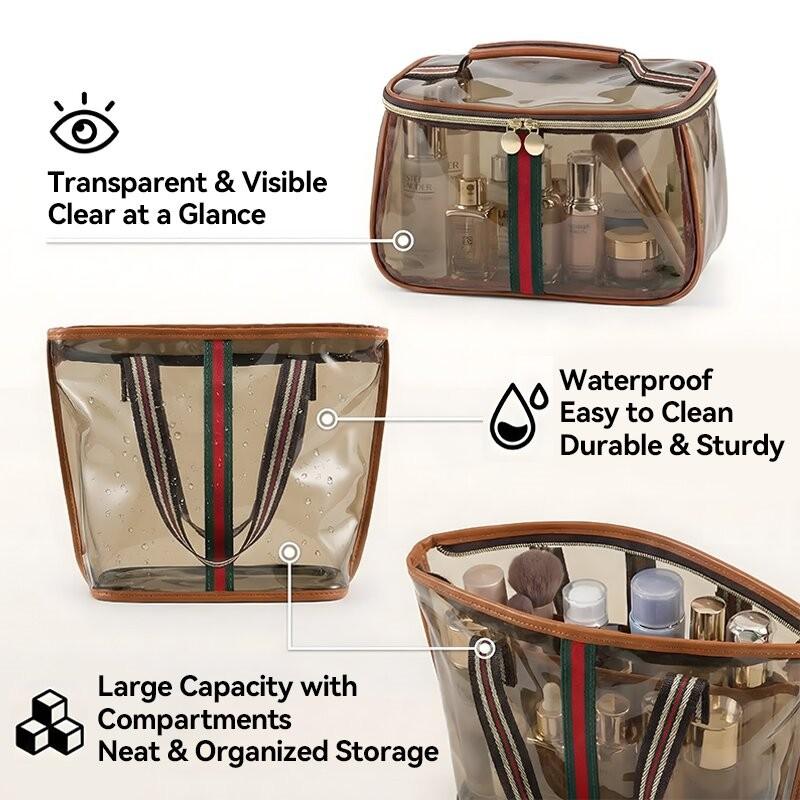 Waterproof Semi-Transparent Storage Bag, Transparent Vanity Bag, Clear Cosmetic Bag, Makeup Pouch, Wide Handle Design, Non-Slip, Fashion Luxury Gift, Suitable for Toiletries, Cosmetics, Towels, Makeup Organizer Pouch
