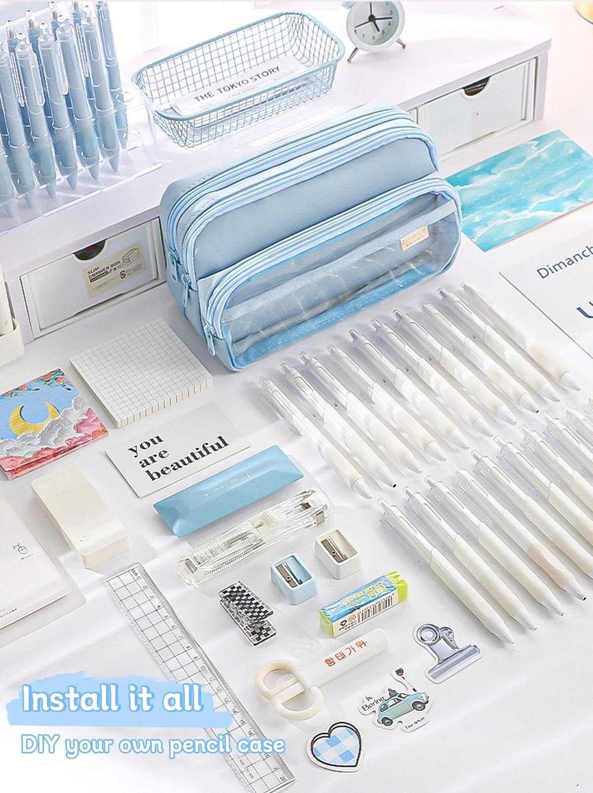 Portable Multi-function Pencil Case Creative Simple Transparent Stationery Storage Bag School Students, Office Large-capacity Storage Supplies, Ideal Holiday Gifts