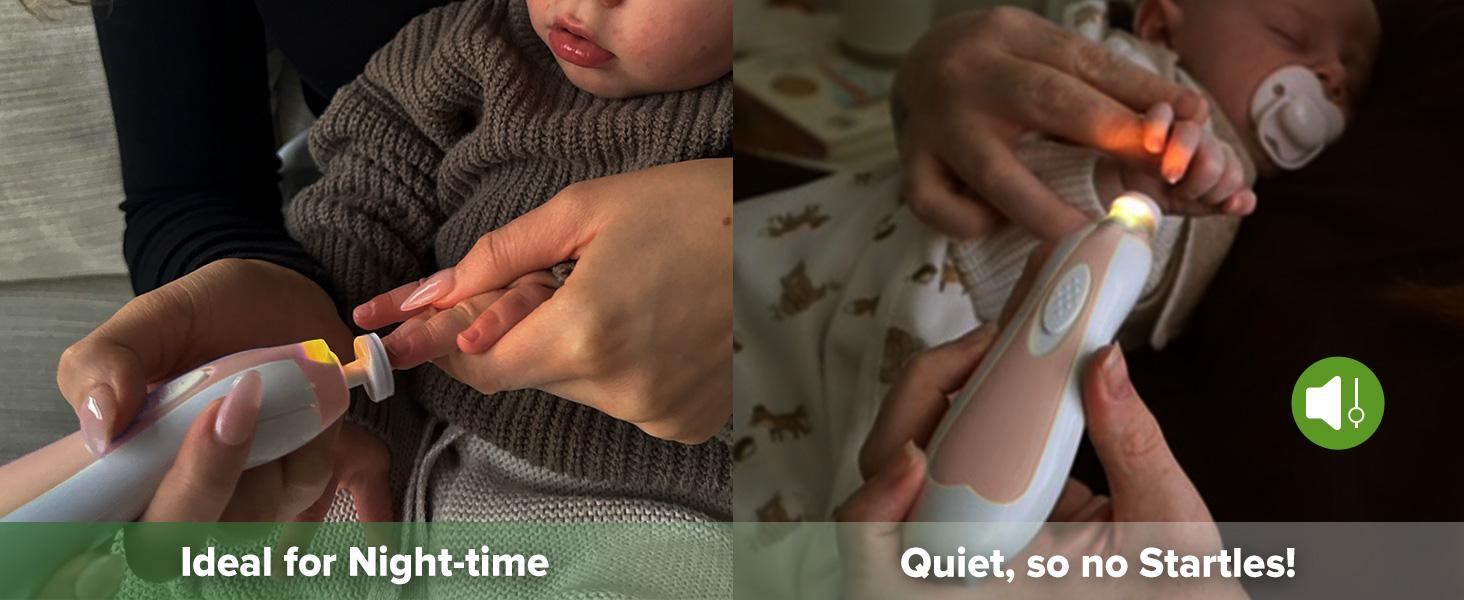 haakaa Baby Nail Trimmer Electric, Safe Baby Nail Clippers, Baby Nail File Kit Manicure Set, Trim Polish Grooming kit for Newborn Toddler or Adults Toes Fingernails, 6 Grinding Heads and LED Light, Portable