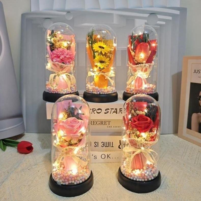 Lighted Acrylic Dome Eternal Flower Bouquet, Preserved Soap Rose Carnation Tulip Arrangement, Warm Night Light Gift for Mom, Mother’s Day Valentine’s Day Present Lighted Acrylic Dome Eternal Flower Bouquet, Preserved Soap Rose Carnation Tulip Arrangement, Warm Night Light Gift for Mom, Mother’s Day Valentine’s Day Present