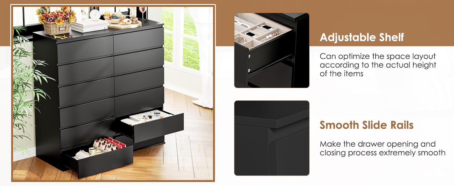 White Dresser, 6 Drawer Dresser, Modern Tall Floor Storage Cabinet with Metal Sliding Rail, Wooden Handleless Drawer Cabinet, 6-Layer Large Capacity Vertical Dressers for Home & Office