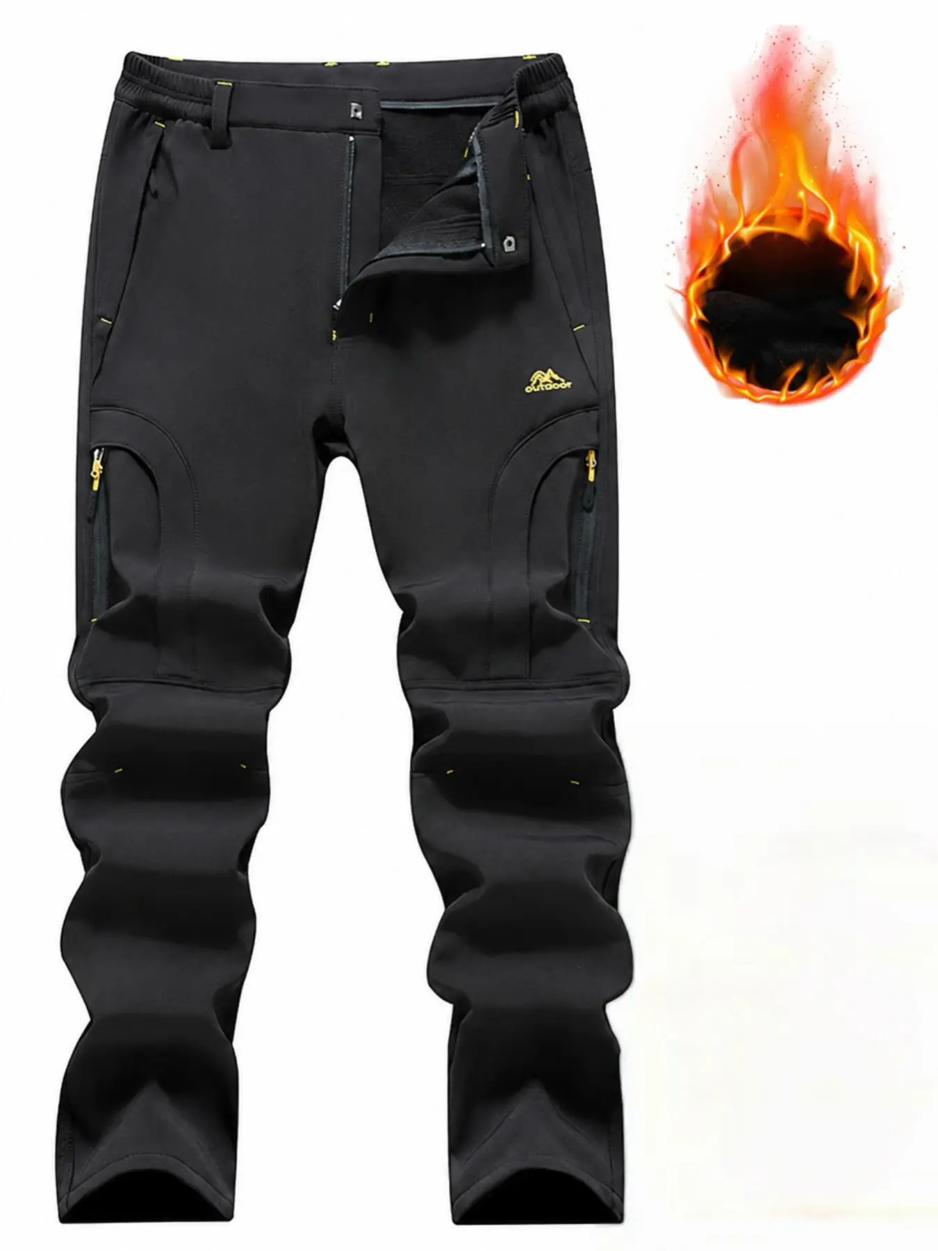 Men's Fall Winter Outdoor Casual Tactical Pants, Soft Shell Colorblock Windproof Waterproof, Multiple Zip Pockets, Durable for Hiking Skiing Cycling Fishing