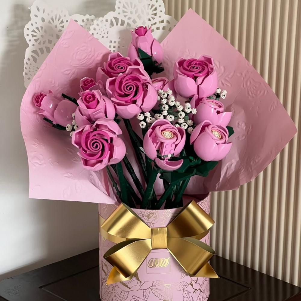 822PCS Pink Roses Flower Building Blocks Rose Bouquet Building Kit Artificial Flowers Building Set Botanical Collection Building Blocks Home Decor Flower Brick Set  Bouquet Building Blocks Set Valentine's Day Gift, Mother's Day Gift, Birthday Gift for Her