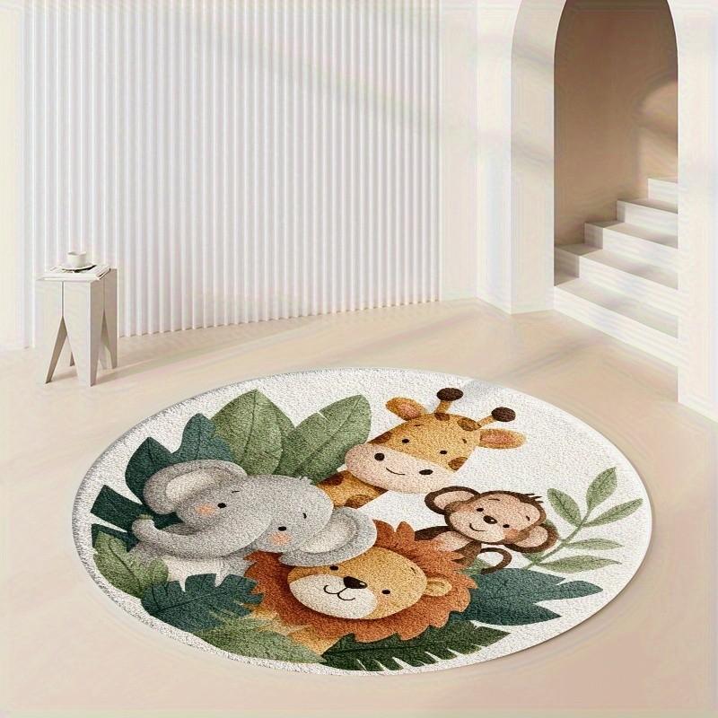 1pc Tropical Jungle Animal Round Rug, 850g/m² Velvet Material, Living Room/bathroom/nursery/yoga Mat, Simple Design, Indoor/outdoor Use, Style