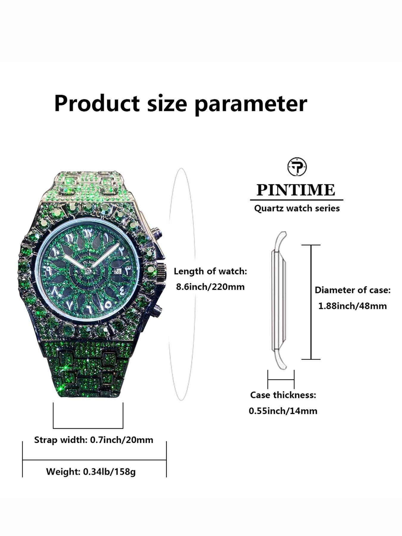 Men's Quartz Watch with Rhinestones, Luxury Ice-Dial Hip-Hop Watch with Full Artificial Water Diamonds, Rhinestone Decorated Watch, Fashionable Stylish Watch Men's Quartz Watch with Rhinestones, Luxury Ice-Dial Hip-Hop Watch with Full Artificial Water Diamonds, Rhinestone Decorated Watch, Fashionable Stylish Watch
