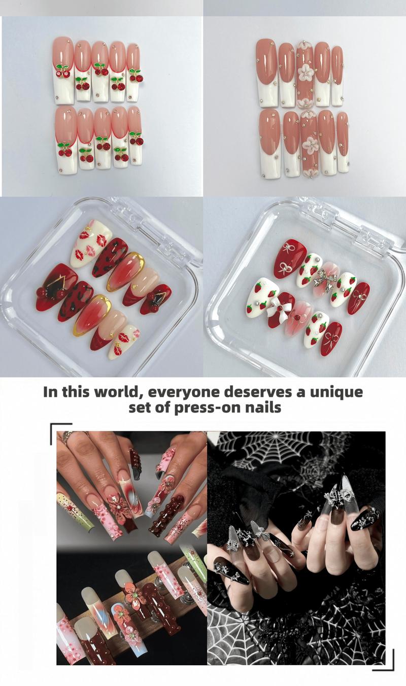 Nail Plus Handmade Retro Geometric Press On Nails, 10PCS Long Almond Acrylic Nails with White Blue Tortoise Shell Design & Gold Bead Rings, Reusable Nude Base Minimalist Nail Art Set for Women, Chic DIY Stick On Nails, Salon Quality