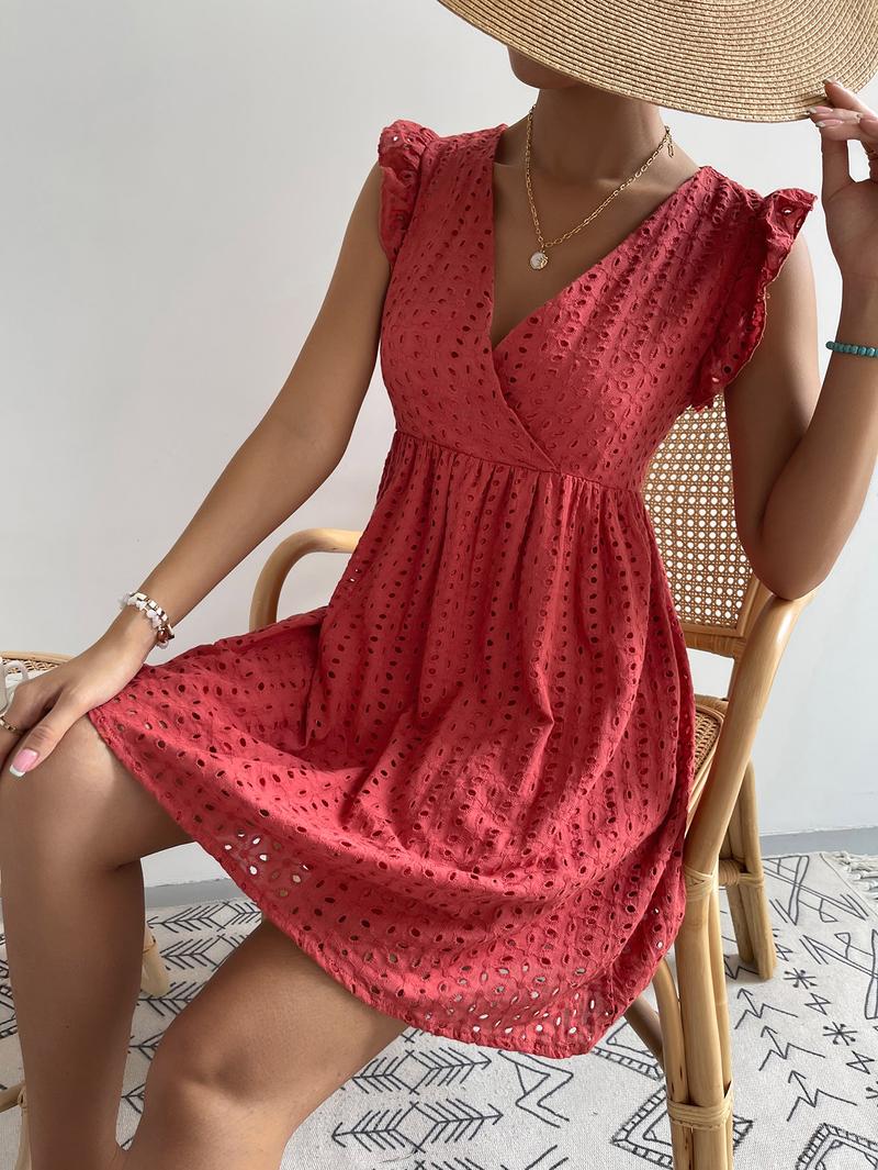 ZAFUL Women's Red Slim Fit V Neck Sleeveless Breathable Casual Summer Beach Dress for Pool Party & Street Wear Boho Sundresses