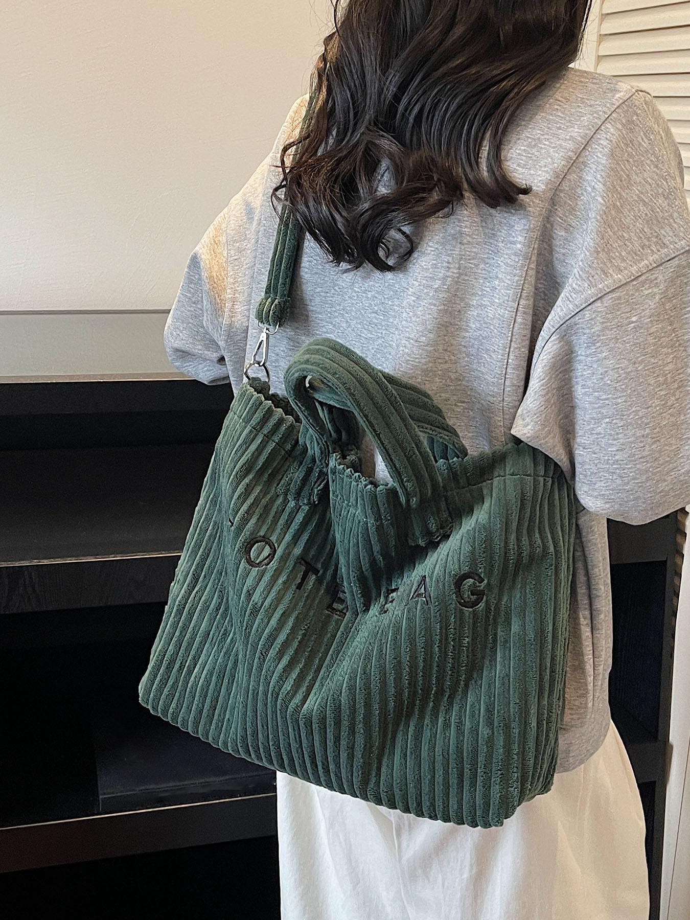 Retro leisure simple single shoulder tote bag, three-dimensional stripe texture letter design, hand-held oblique cross two uses, fashion practical versatile suitable for daily commuting, shopping dating, etc., Casual Tote Bag