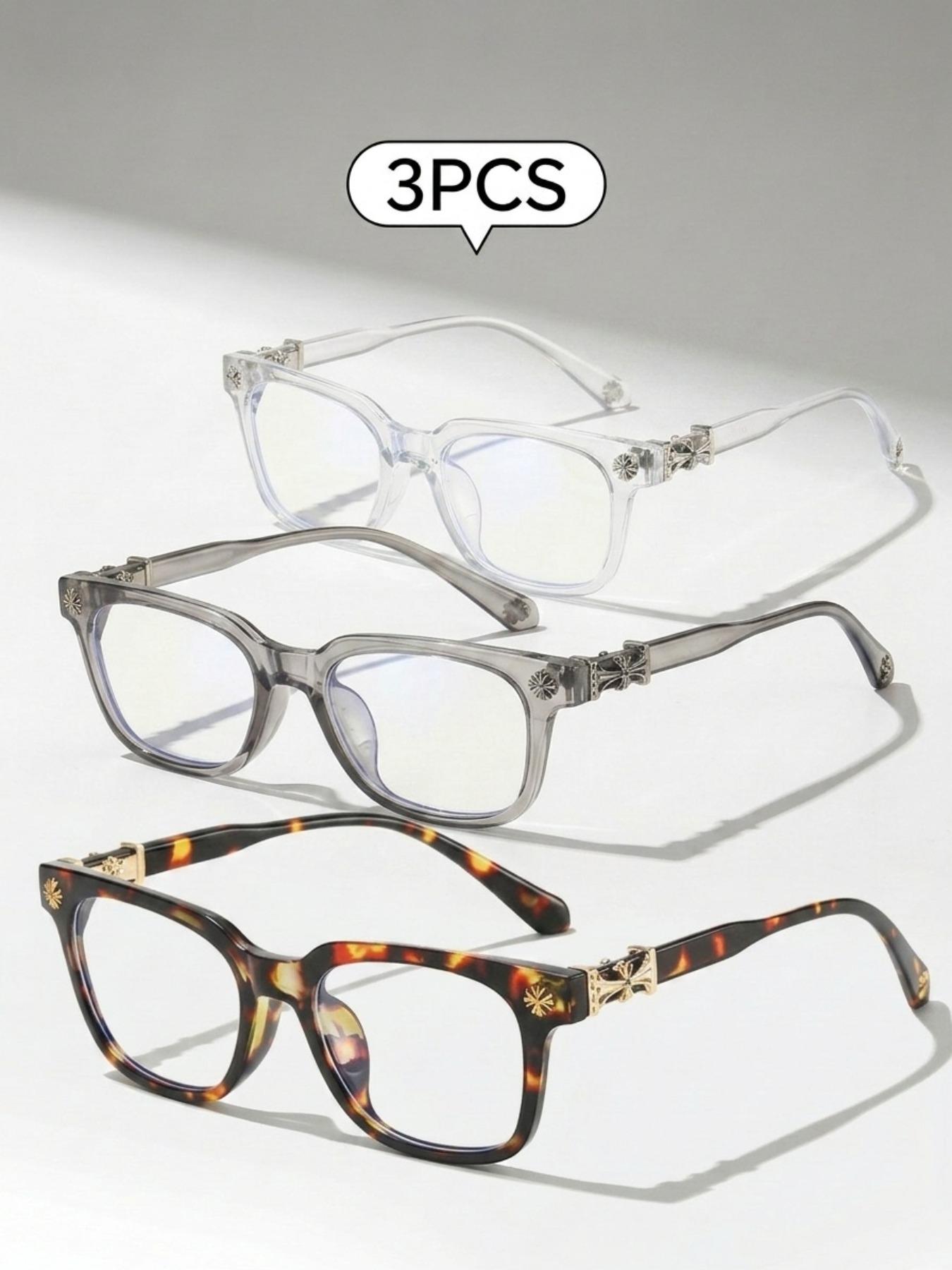 3PCS New Square Glasses, High Quality Eyewear, Unisex, Stylish Light Luxury Elegant Artsy Business Style Frames, Multiple Styles Available, Perfect Gift for Him, Suitable for Daily Wear and Decorative Photography Glasses, Square Frame Eyeglasses