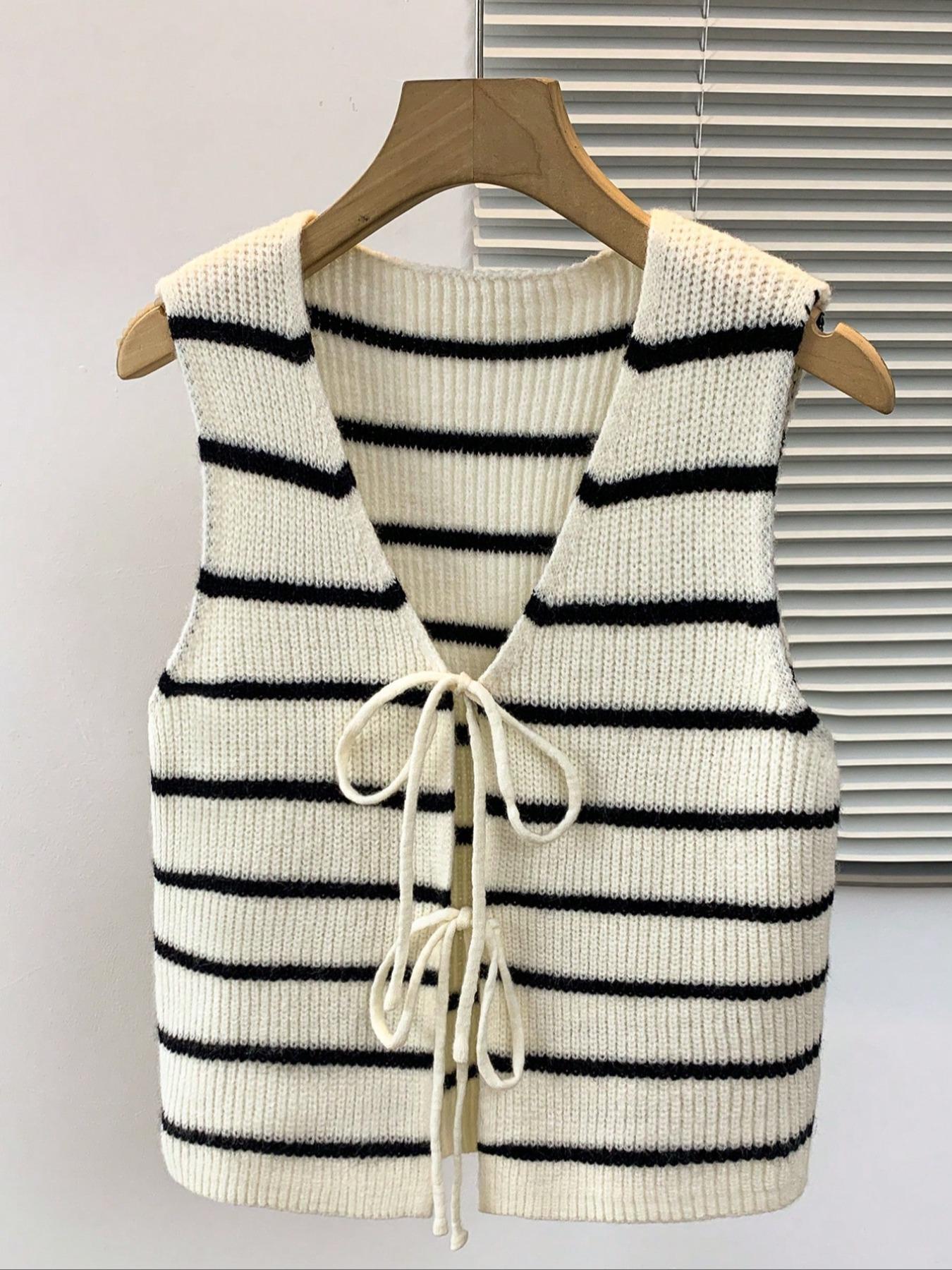 Women's Spring Summer Striped Colorblock Knit Sweater, Casual Holiday Wear, Elegant Home Clothing, New Autumn Top, Ladies' Fashion, Fitted