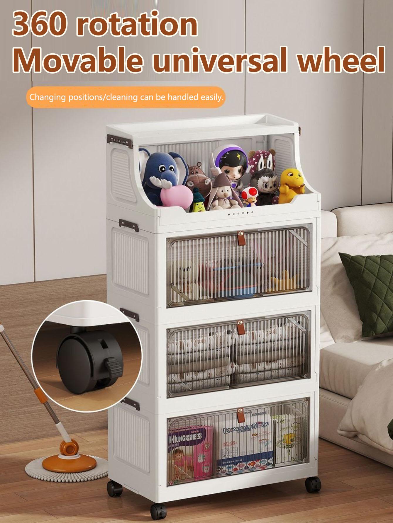 Multi-Layer Plastic Storage Cabinet, Foldable & Portable, Ideal for Bedroom/living Room, Modern Design, Universal Use