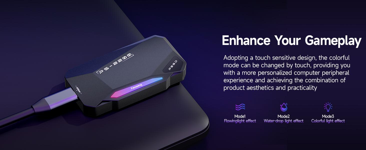 FANXIANG PS2200 1TB Magnetic Portable SSD(Compatible with Apple 15 and above), 2050MB/s USB 3.2 Gen 2x2 Magnetic SSD, 4K ProRes Recording and Storage, with Magnetic Ring, RGB Touch Lighting, External SSD for iPhone/Android/PC/Mac