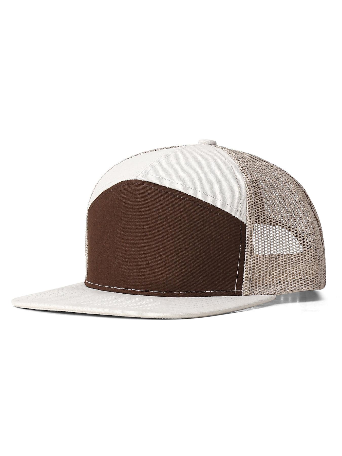 Men's Caps - Flat Brim Mesh Panel Baseball Cap Adjustable Classic Trucker Style Hat - Snap Back Hats for Men Flat Brimmed Cap