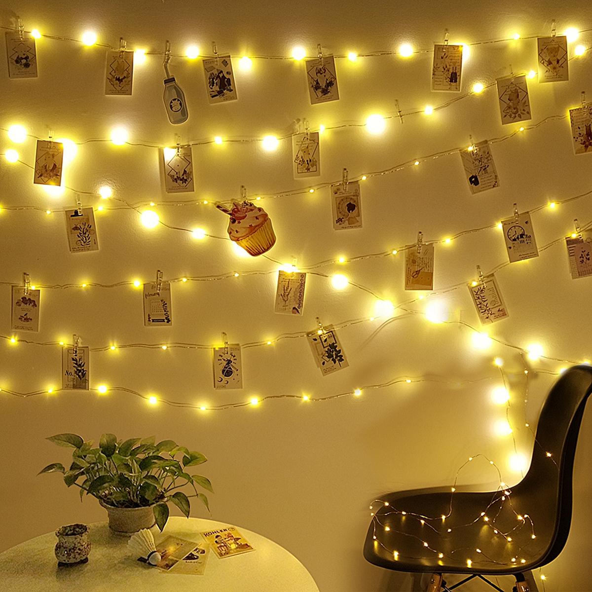 50/100LED Photo Clips String Light, Valentine Gift, Warm White 16Ft 32Ft Fairy Light with Clear Clips, Copper Wire String Light for Hanging picture, Bedroom Party Decor