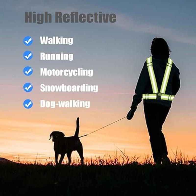 3-Piece Reflective Running Straps Set, Night Running Safety Vest, Cycling Reflective Jacket, Adjustable High Visibility Safety Reflective Vest, High Brightness Reflective Belt & Straps