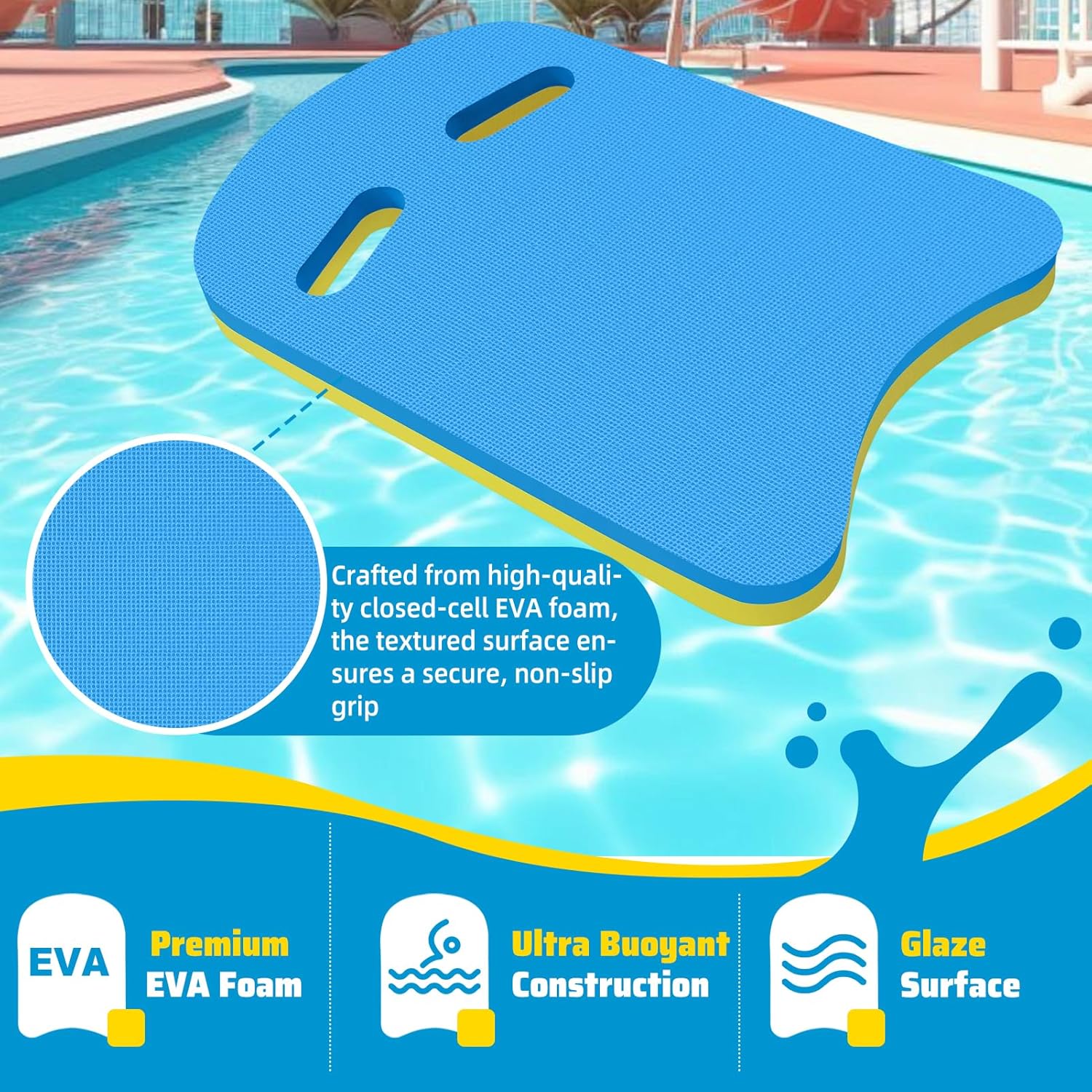 Swimming Kickboards with Two Handles, 17x11x1 in Swim  Aid for  Level, Floating Board for Swim Learning, Exercise, Fitness, Exercise