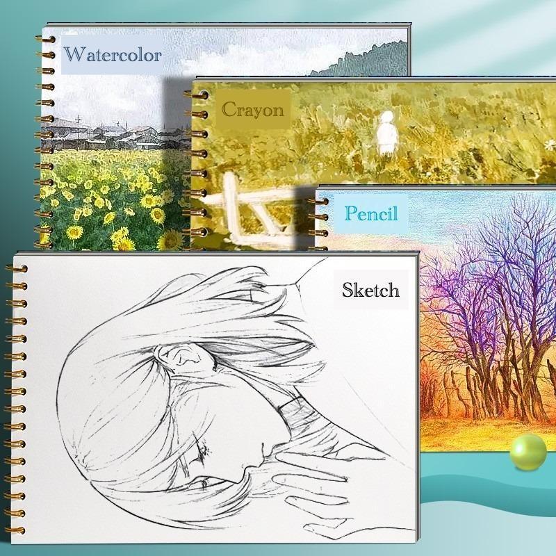 1 Piece Sketchbook, Top Spiral Bound Sketch Board, 1 Pack of 60 Sheets, Acid-Free Art Sketchbook Art Drawing Writing Paper, Suitable for Aduners Artists