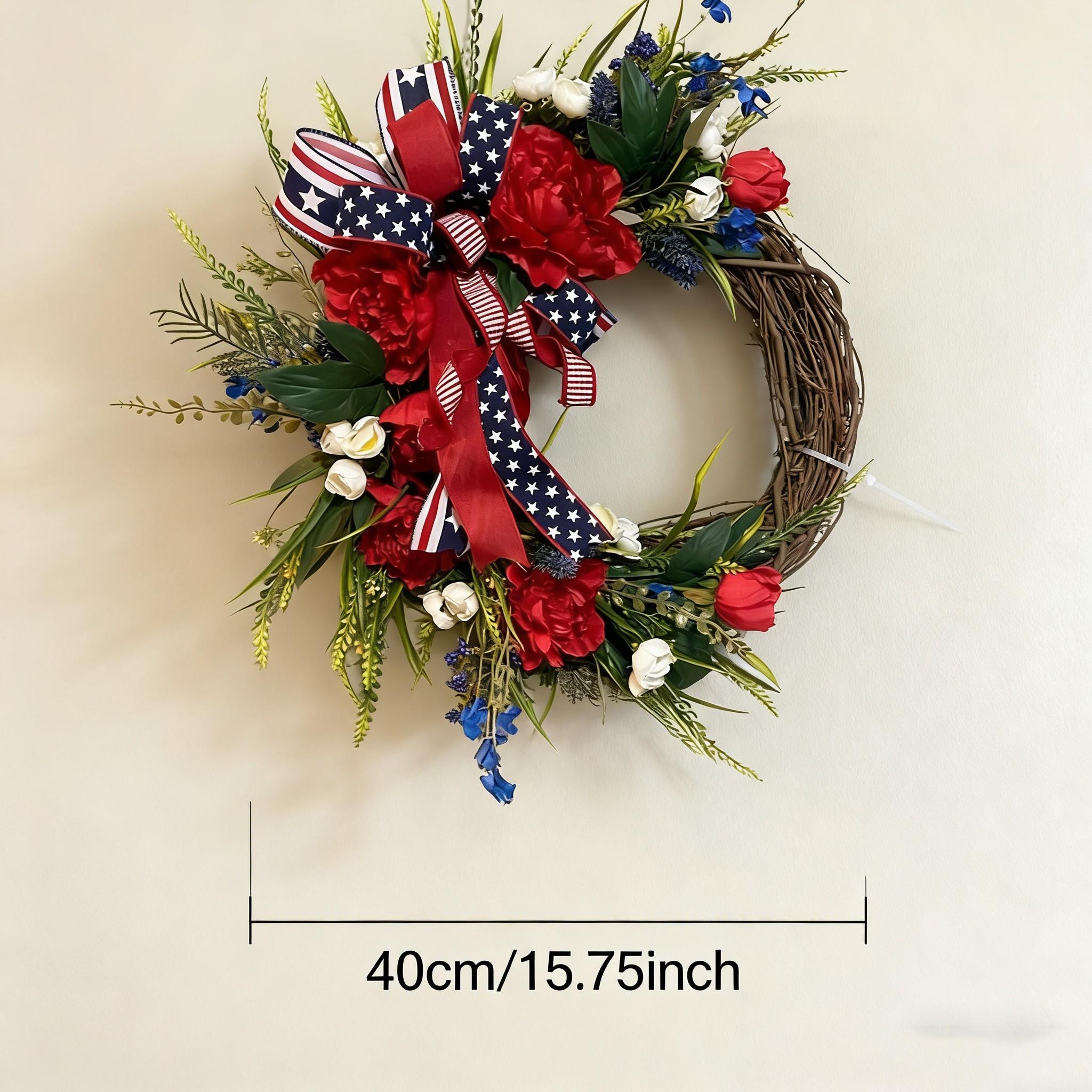 Patriotic July 4th Wreath, Peony and Mixed Flowers with Patriotic Bow, Independence Day Farmhouse Porch Decor, Artificial Floral Arrangement