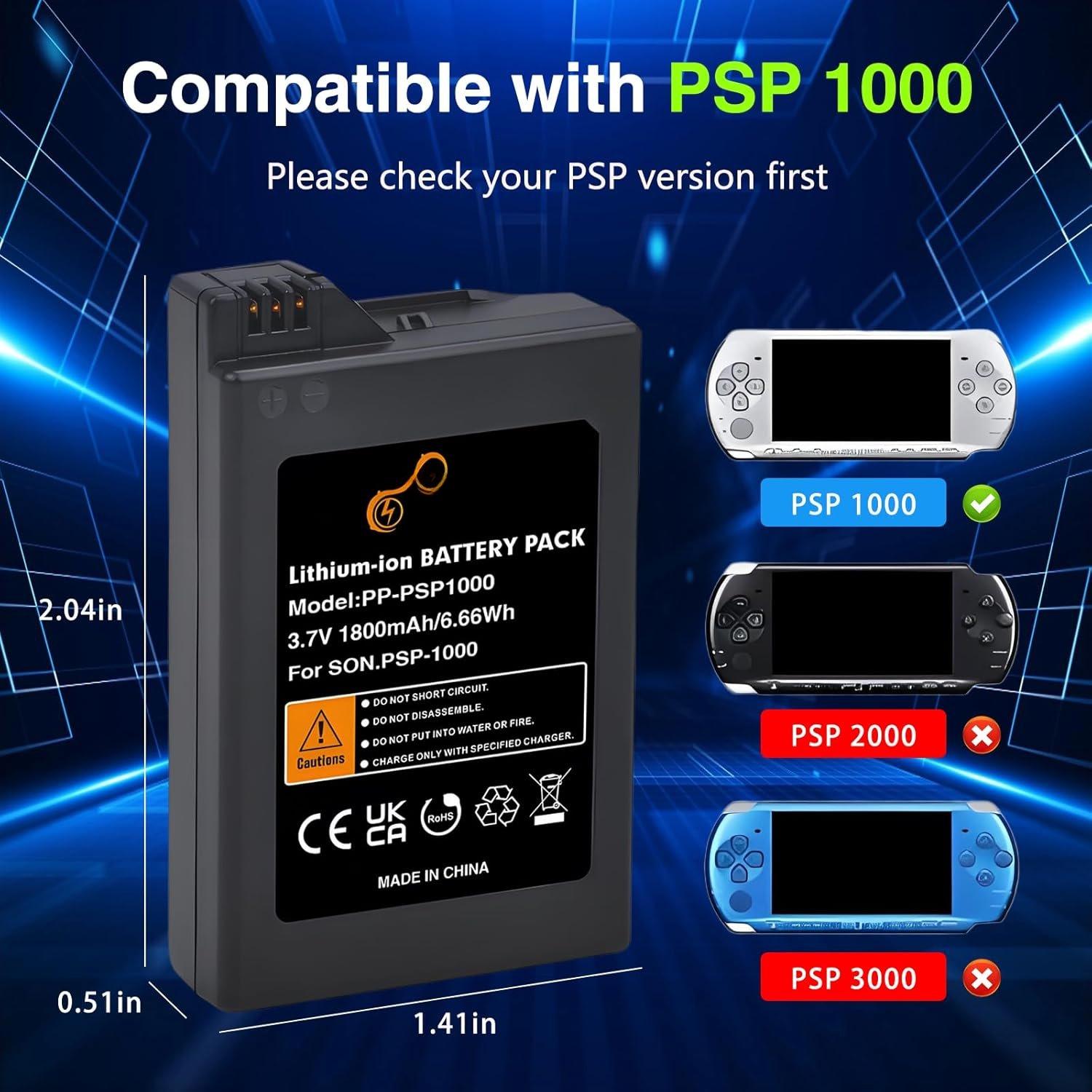 1800mAh PSP  and Charger  for  PSP-1000 PSP-110 (1001, 1002, 1003, 1004, 1005, 1006, 1007, 1008, 1010), PSP  Console
