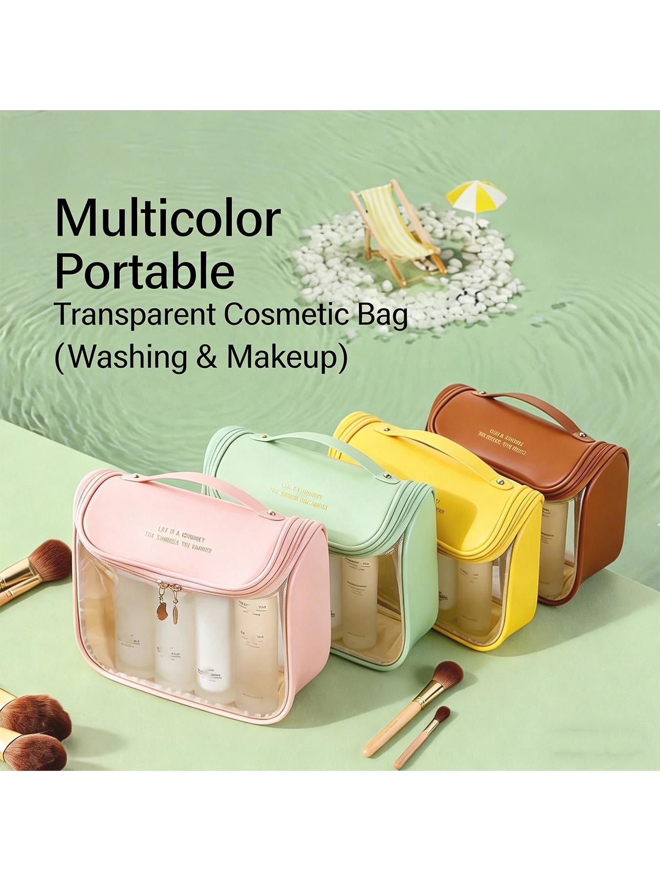 Portable Multi-Functional Transparent Makeup Bag, Travel Organizer, Daily Use, Waterproof Cube Design, Large Capacity Storage Bag