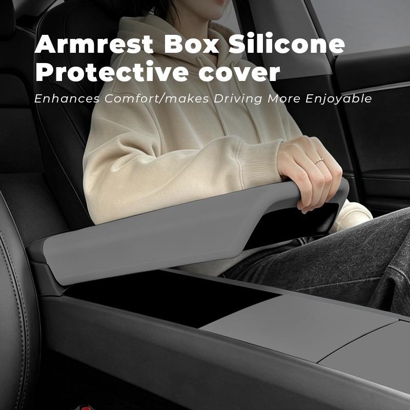 Custom Fit Molded Square Silicone Center Console Cover - Painted Clip-On Flip Top Protector for Tesla Model 3 Highland, Model Y Juniper, Durable, Anti-Scratch, Water Resistant Car Armrest Storage Accessory for Effective Interior Protection
