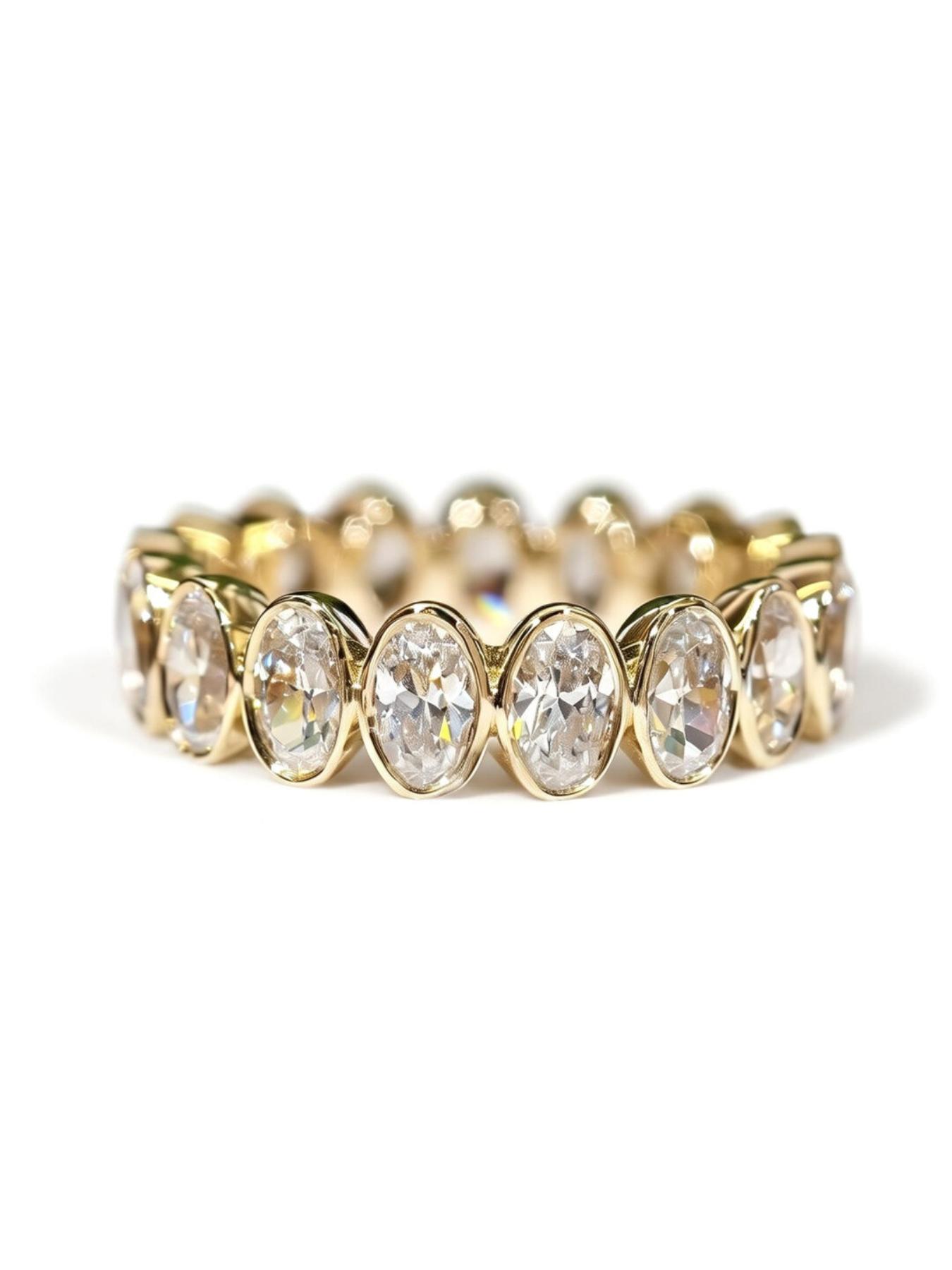 Oval CZ Eternity Ring Gold Tone Bezel  Stackable Wedding Band, Perfect for Special Occasions and Daily Wear