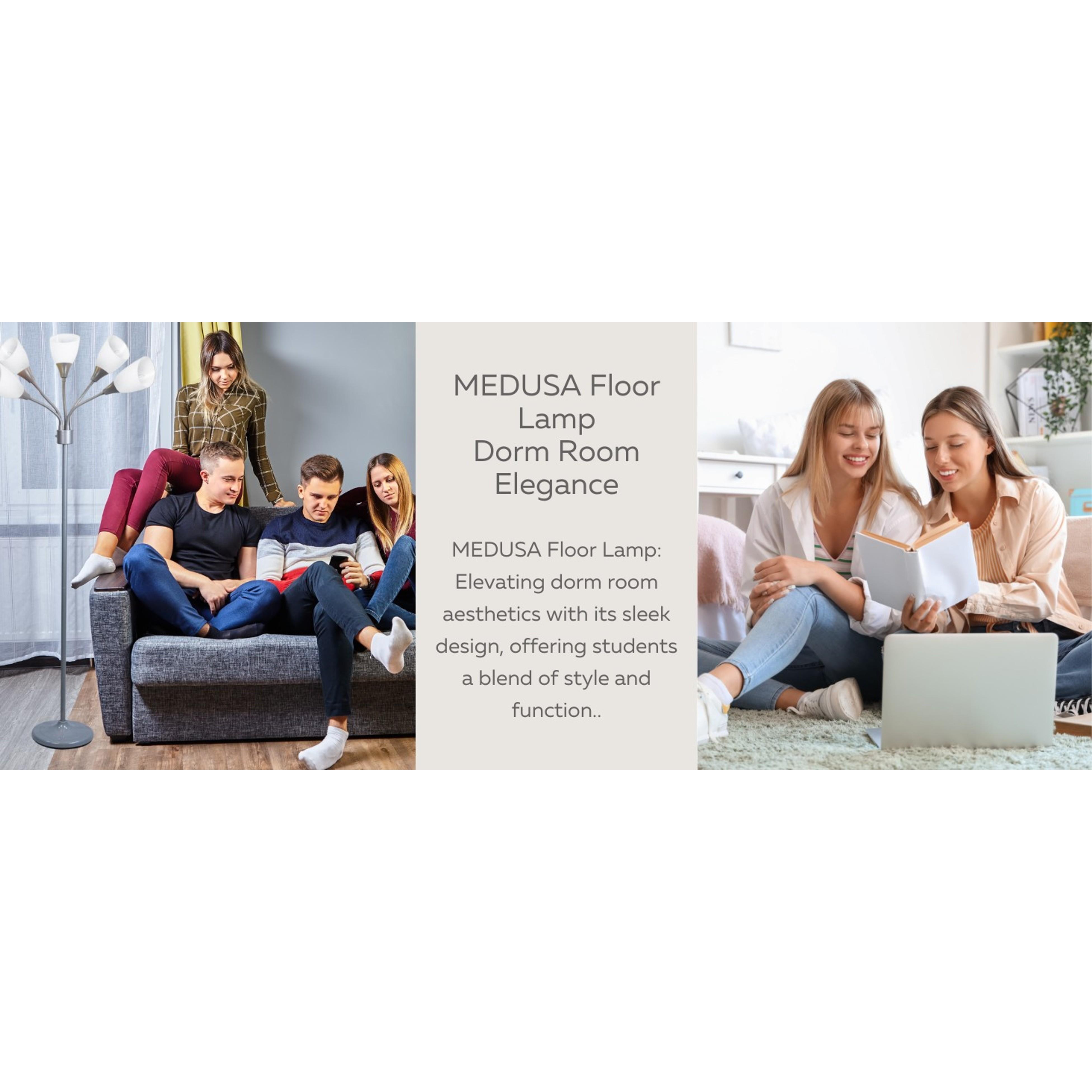 Medusa 5-Light Floor Lamp – Silver Multi-Head Standing Lamp w/ 5 Adjustable White Acrylic Shades for Bedroom, Living Room, Office, Requires E12 Candelabra-Base LED Bulbs Medusa 5-Light Floor Lamp – Silver Multi-Head Standing Lamp w/ 5 Adjustable White Acrylic Shades for Bedroom, Living Room, Office, Requires E12 Candelabra-Base LED Bulbs