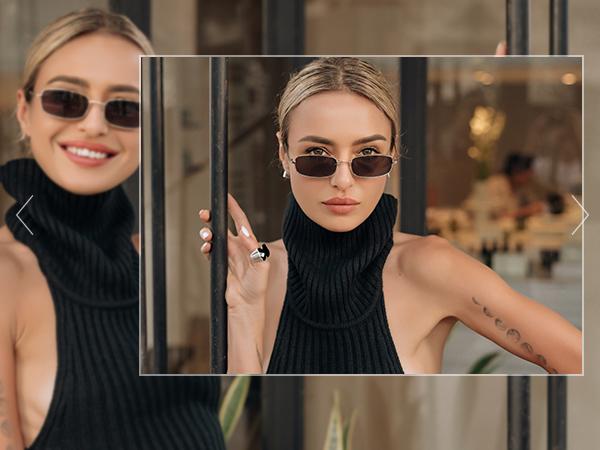 SOJOS Small Y2k Narrow Rectangle Sunglasses Womens Mens Retro 80s 90s UV400 Sunnies