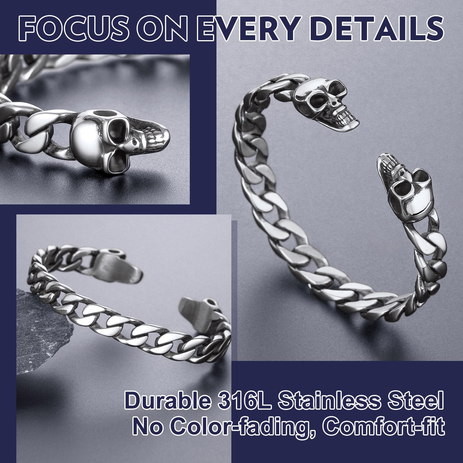 FaithHeart Twin Skull Cuff Bracelet for Unisex Stainless Steel