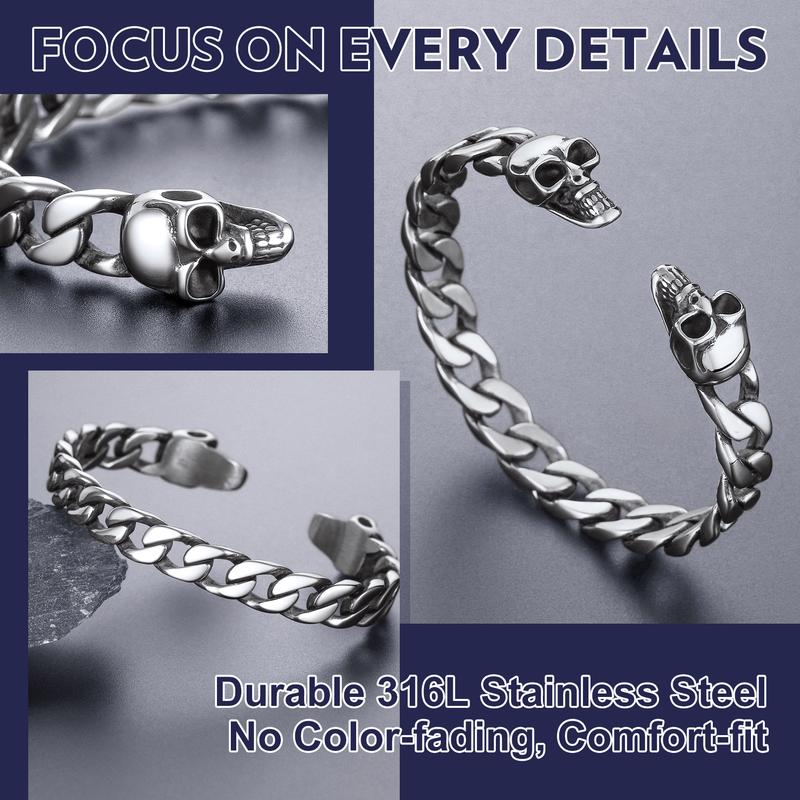 FaithHeart Twin Skull Cuff Bracelet for Unisex Stainless Steel