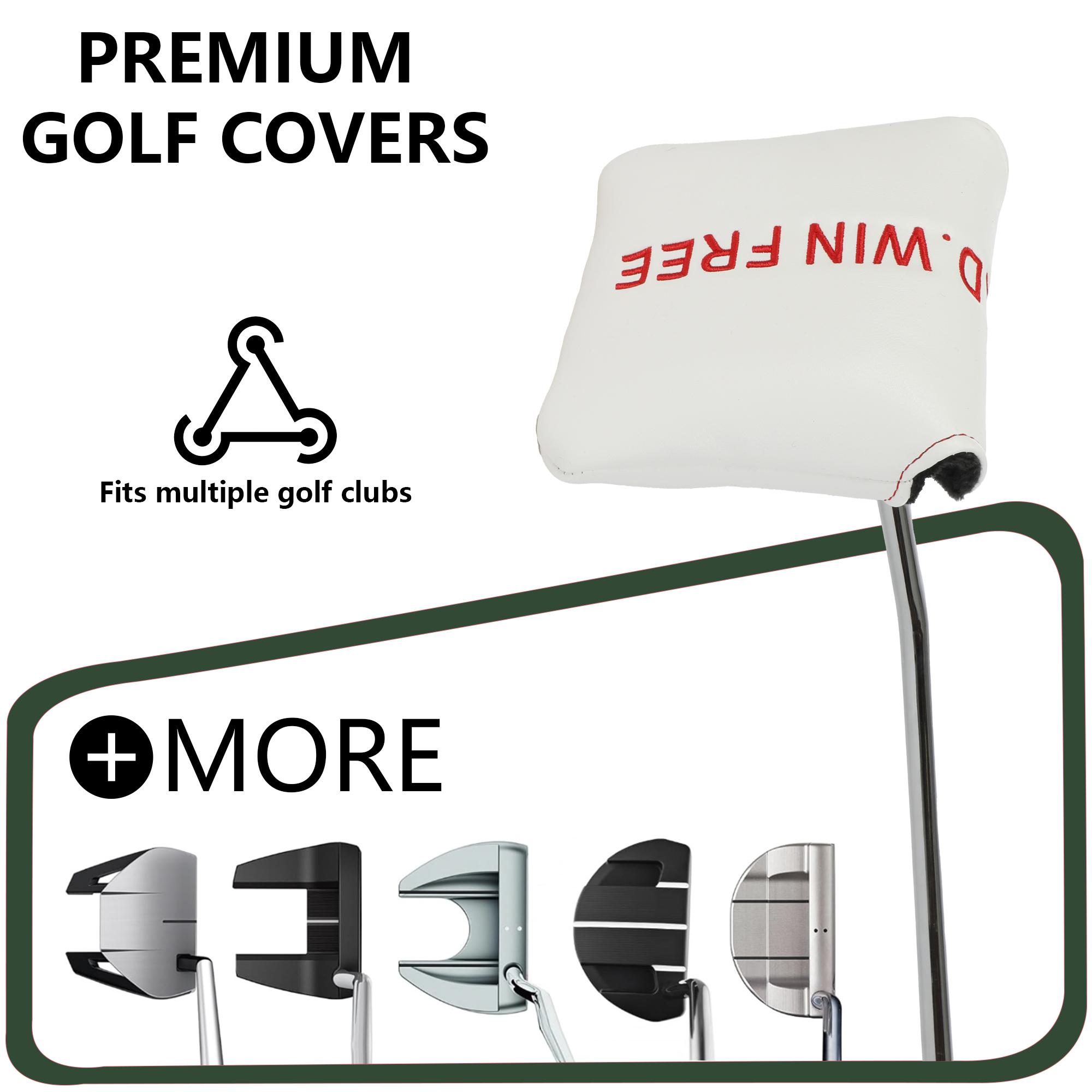 Golf Putter Cover,Durable PU material with simple lettering embroidery,Magnetic closure,Designed for Mallet putters,Golf Accessories, Golf Club Protection Covers, 5 Colors Available
