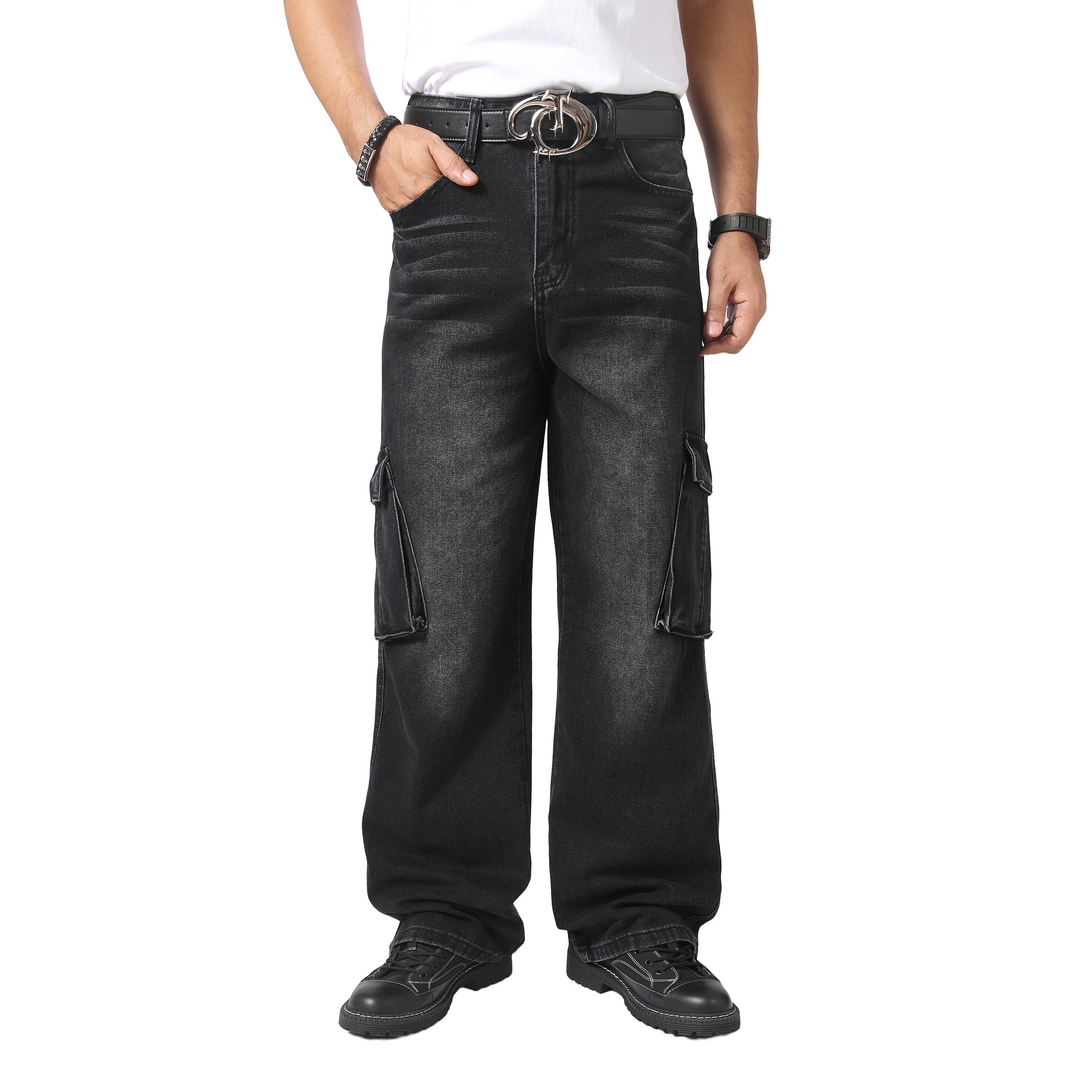 JUNBAOSS Men's Baggy Hip Hop Jeans Y2K Casual Vintage Wide Leg Skater Denim Pants Loose Fit Long Trousers 2000s Streetwear Mens Irregular Sutures Skateboard Steampunk Baggy Jeans Plain Pants Pockets