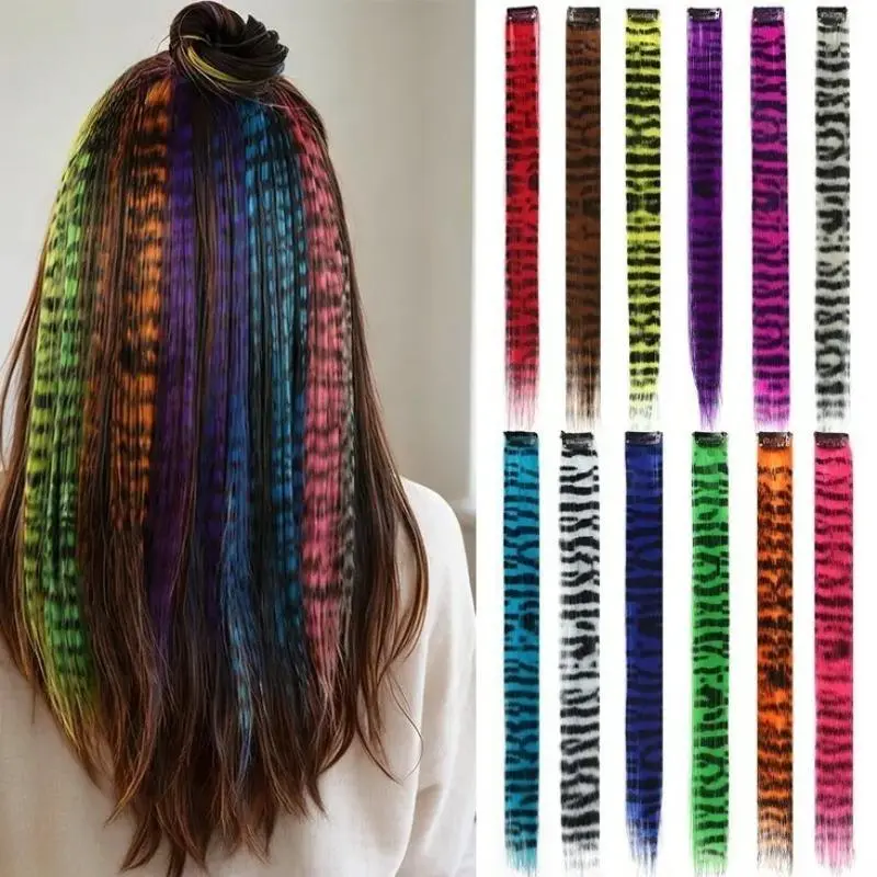 6Pcs Leopard Tiger‑Stripe Clip‑In Hair Extensions, Synthetic Highlight Hidden Streak Hair Pieces, Y2K Fashion Hair Accessories for Party & Festival Hairstyles