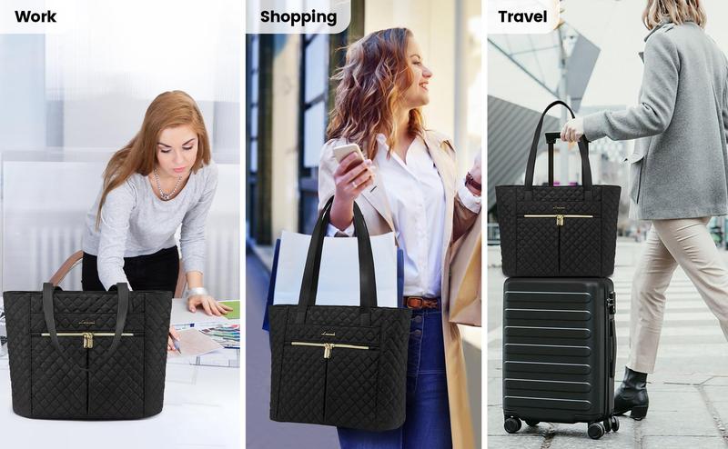 LOVEVOOK Laptop Bag, Women's Quilted Shoulder Bag, Large Capacity Tote with Small Pouch, Stylish Briefcase Suitable for Nurses, Teachers, Professional Women