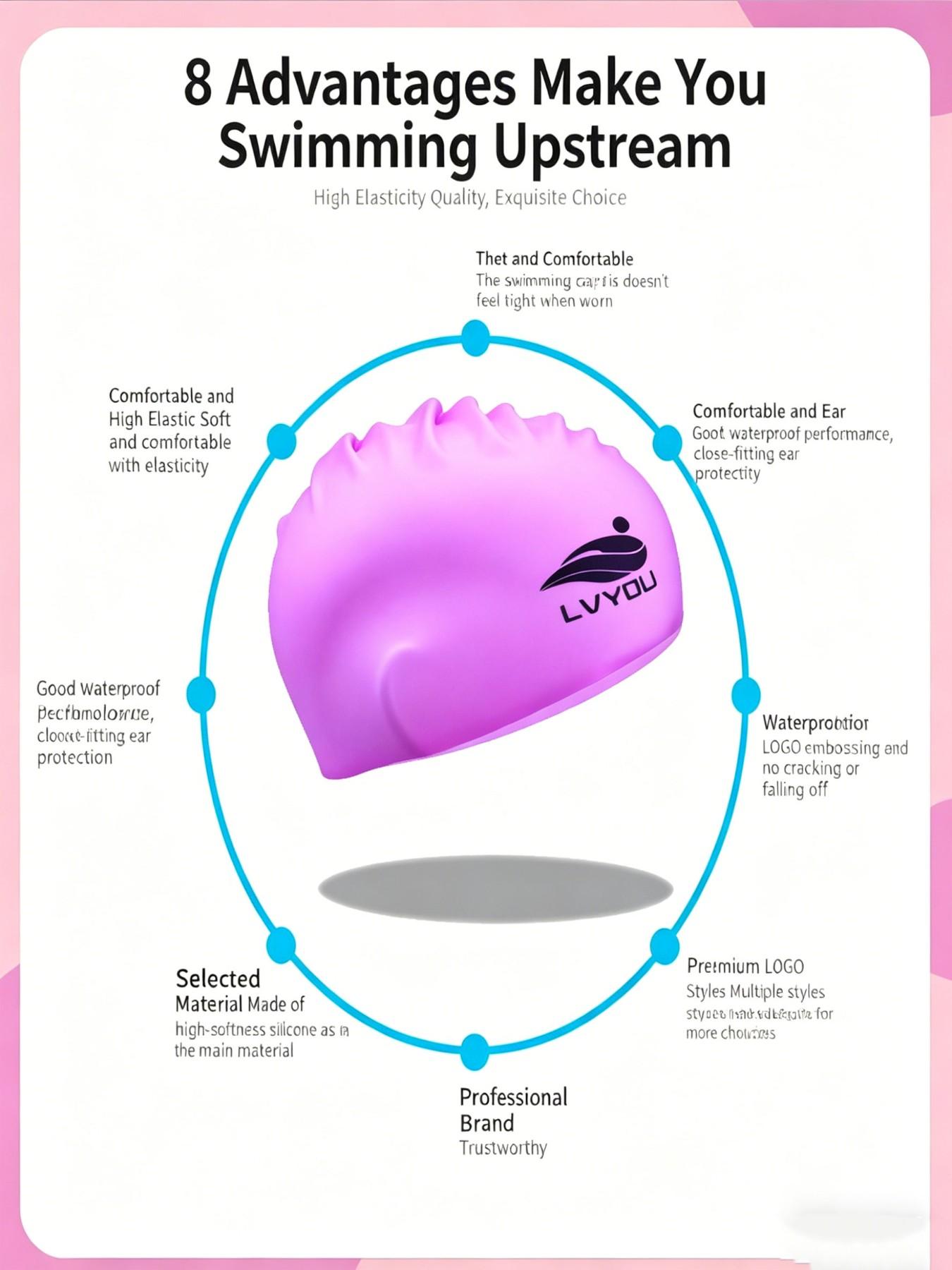 Tour Kids Silicone Swim Cap, Unisex Long Hair Waterproof Ear Protection, Comfortable Non-Pressing Cute Swim Hat, Swimming Gear