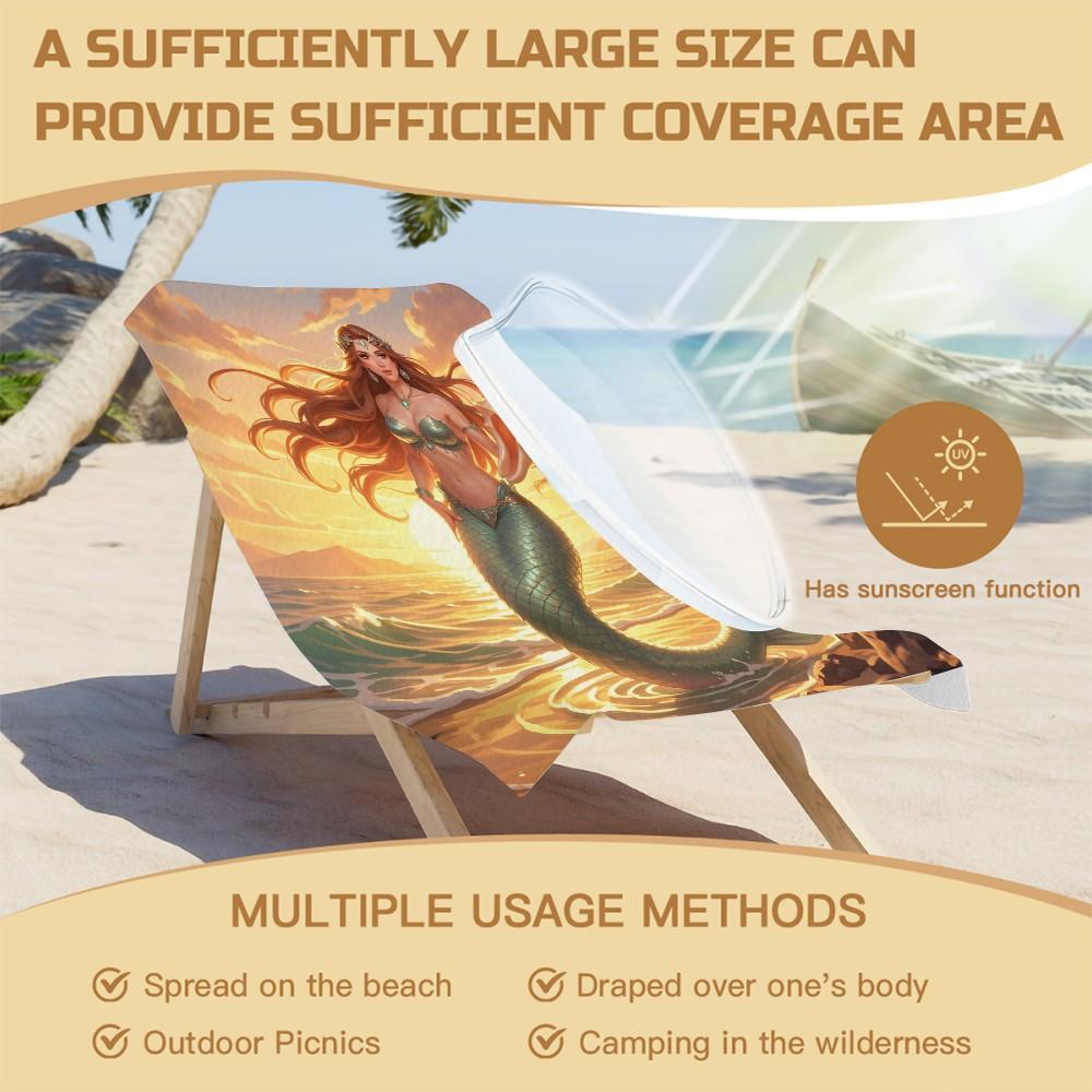 1 Pcs Dreamy Ocean Mermaid Beach Towel, Soft Skin-Friendly Quick Dry Absorbent, Lightweight Portable Sand Free Sun Protection, Vacation Aesthetic Blanket for Girls Beach Photoshoots