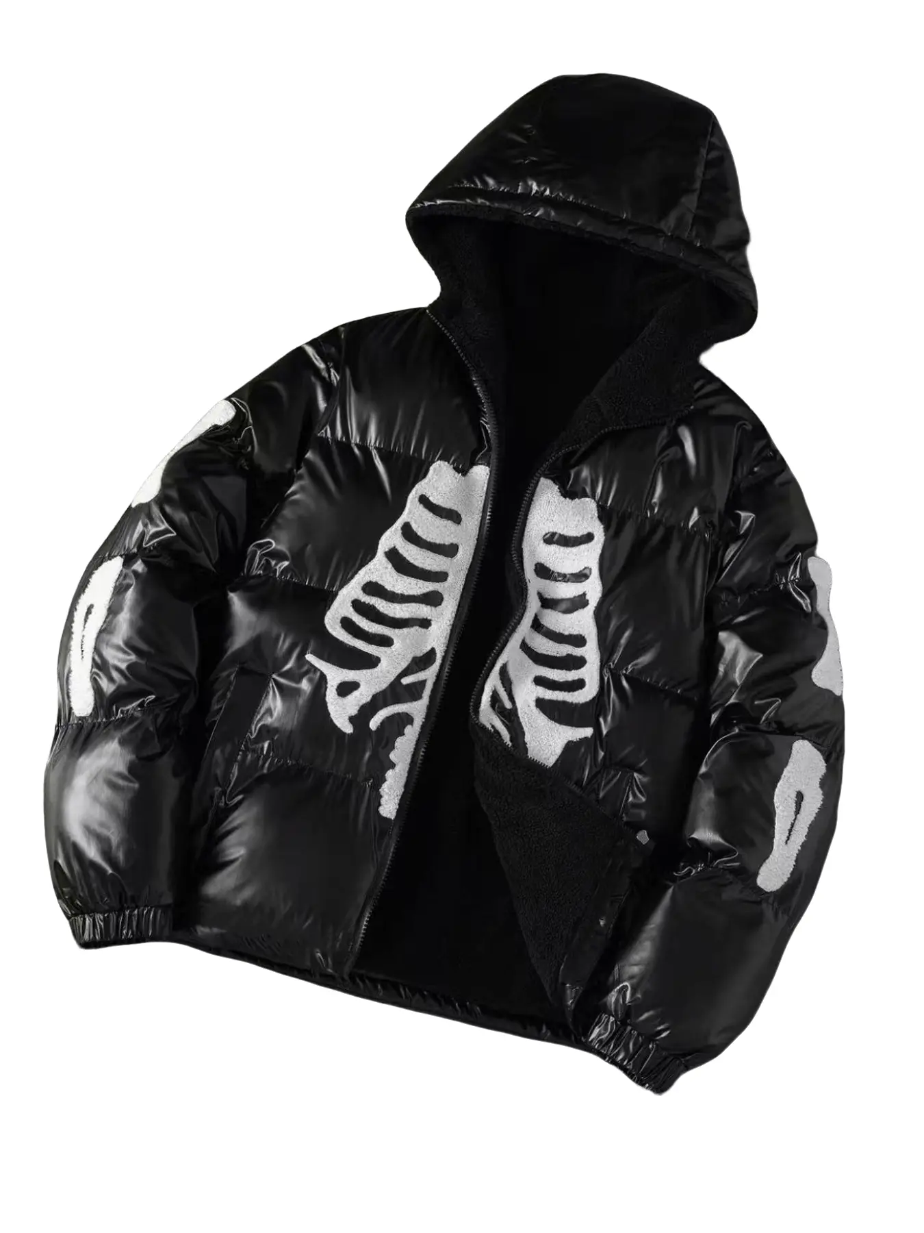 New Winter Street Style Quilted Lightweight Jacket, Long Sleeve Oversize Hoodie with Fleece Lining, Unisex Cotton Embroidered Design